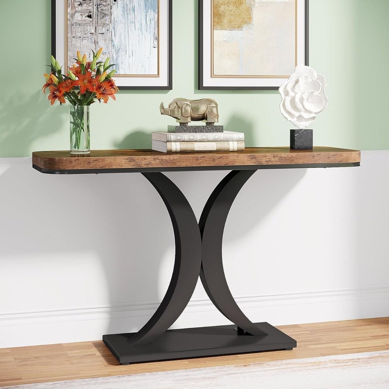 Tribesigns 40 Inch Industrial Console Table Narrow Entryway Foyer Table Brown Black